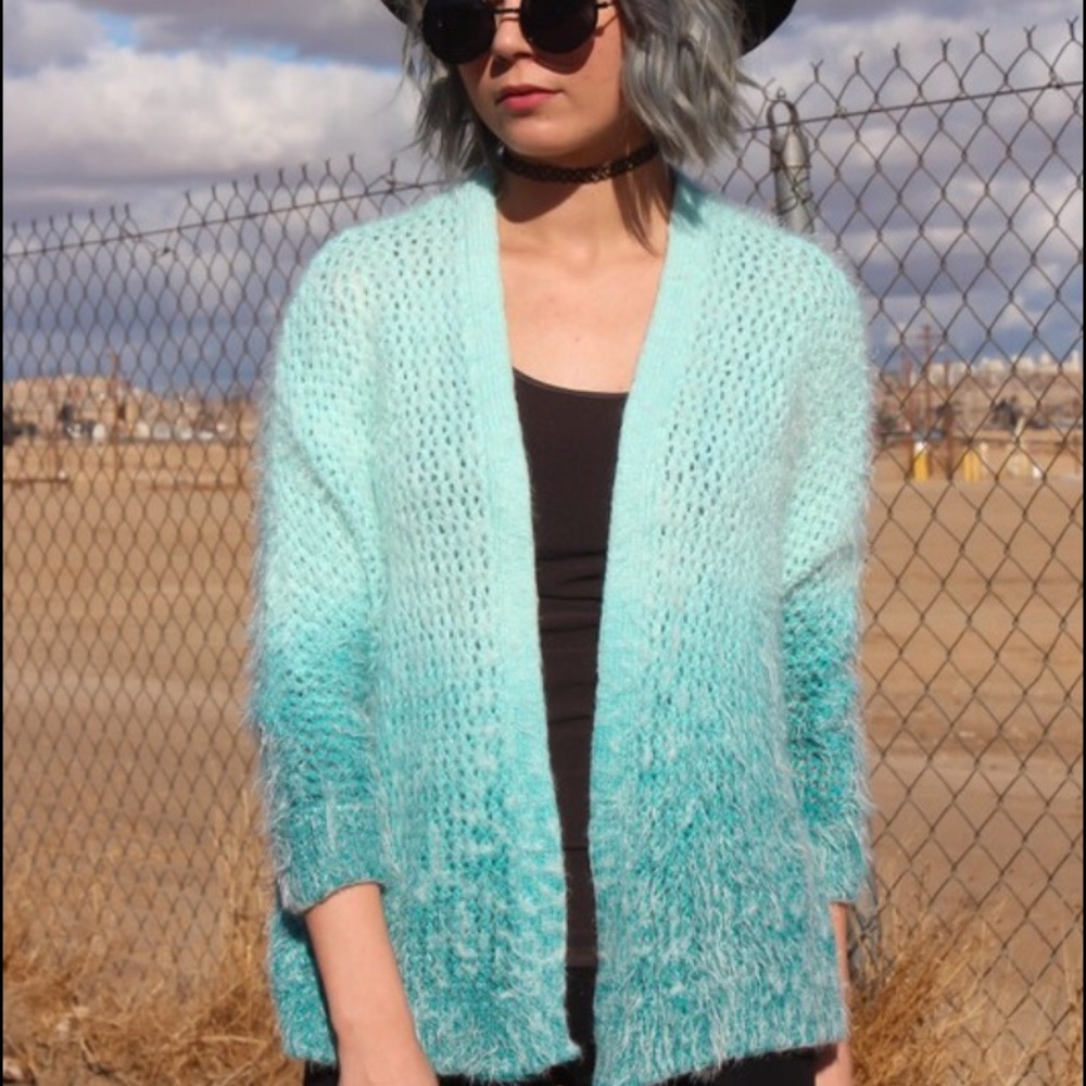 Blue Ombré Fuzzy Cardigan